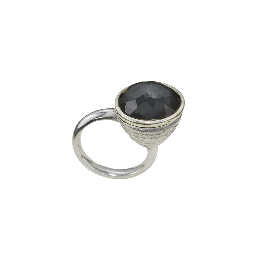 BEATRIX OST BLACK HEMATITE & CRYSTAL RING