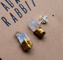 Load image into Gallery viewer, Gold &amp; Raw Quartz Chunk Earrings, Geo Earrings, Rock Stud Earrings, Crystal Earrings
