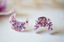 Load image into Gallery viewer, CUSTOM Real Pressed Flowers and Resin Celestial Moon Stud Earrings
