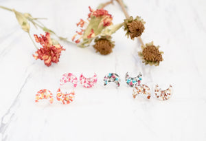 CUSTOM Real Pressed Flowers and Resin Celestial Moon Stud Earrings